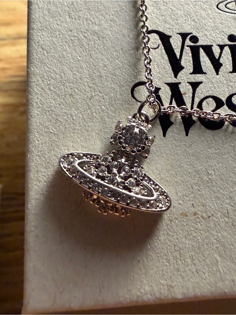 Vivienne Westwood Silver Crystal Orb Saturn Pendant Necklace